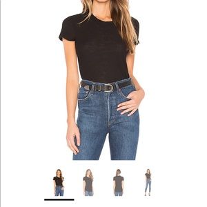 Sheer Slub Crew Neck Tee in Black